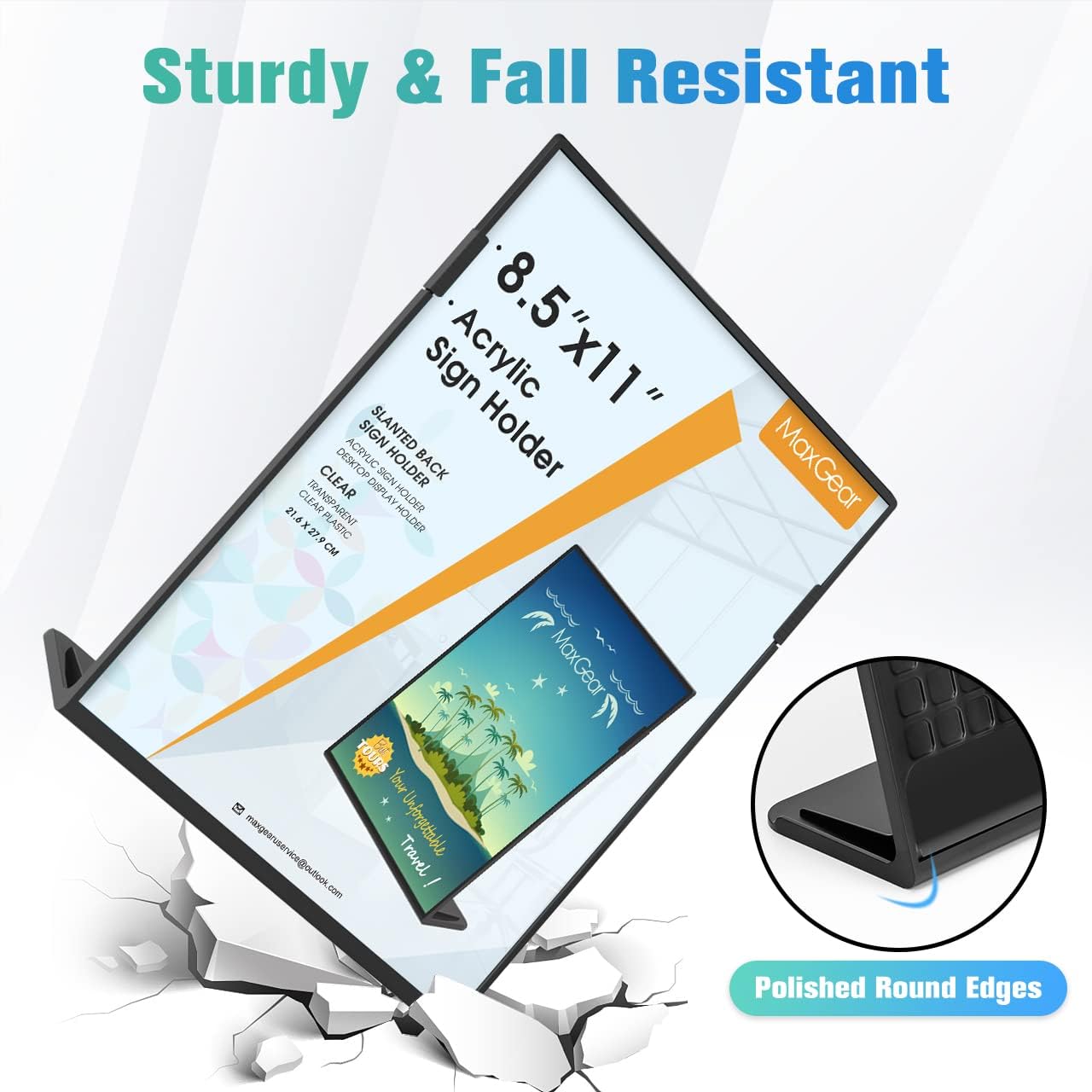 MaxGear Fall Resistant Acrylic Sign Holder 8.5 x 11 Inches 3 Pack, Slant Back Table Flyer Menu Display Stand, Heavy Duty Plastic Acrylic Sign Frame Paper Holder for Business, Store, Restaurant, Black