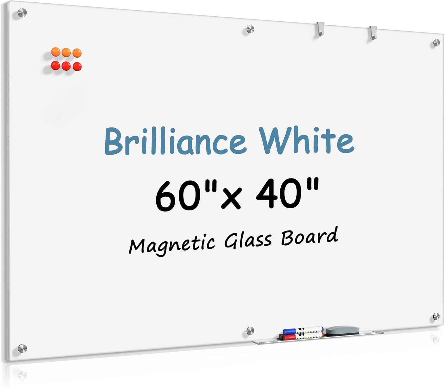MaxGear Glass White Boards 48x36 Inches, Wall Mounted Magnetic Glass Dry Erase Board Black, Large Frameless Whiteboard with 1 Eraser,3 Markers and 6 Magnets for Office, School, Home