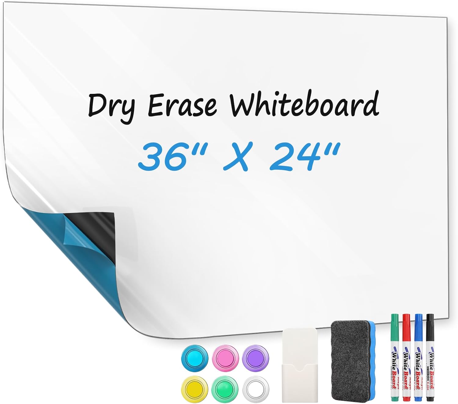 MaxGear Large White Board 72“x48” with Self-Adhesive Backing, Big Dry Erase Board for Wall, Whiteboard Sticker Wallpaper with 4 Markers, 1 Holder, 1 Eraser, 4 Magnets, and 3 Tapes, 6' x 4'