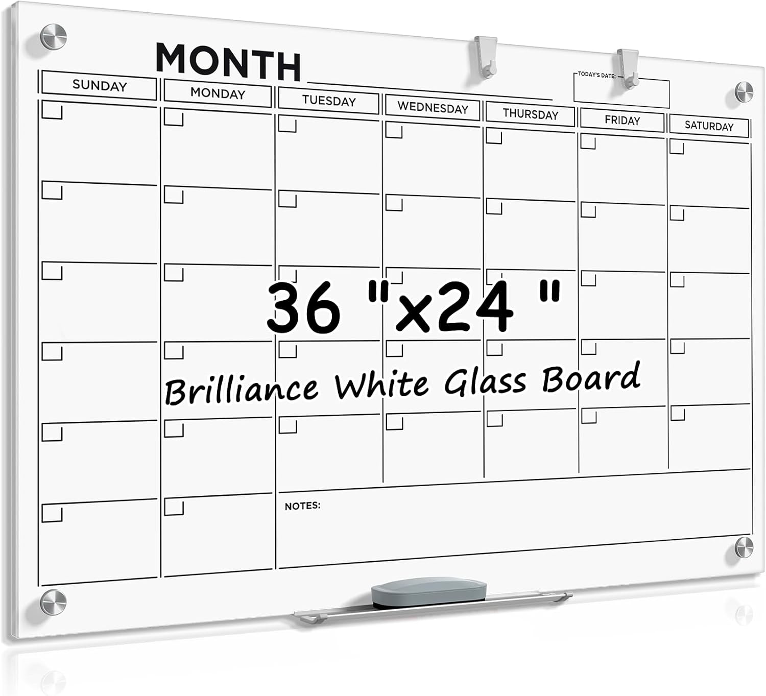 MaxGear Glass White Boards 48x36 Inches, Wall Mounted Magnetic Glass Dry Erase Board Black, Large Frameless Whiteboard with 1 Eraser,3 Markers and 6 Magnets for Office, School, Home