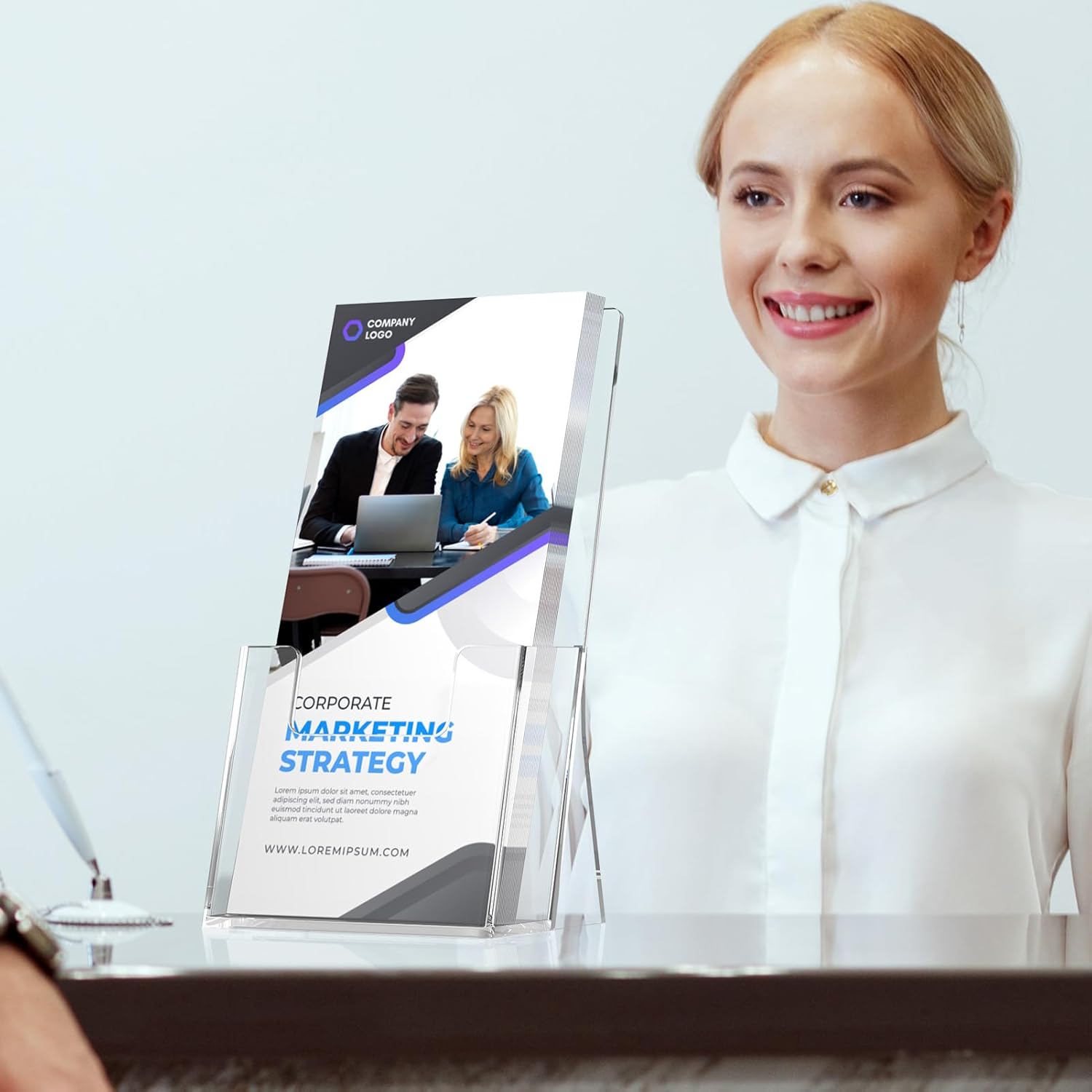 MaxGear Acrylic Brochure Holder 4 Inch, Clear Plastic Countertop Literature Holders, Trifold Flyer Display Stand for Pamphlets, Booklets, Magazines, Menus, Multi Purpose Organizer For Office, 2 Pack