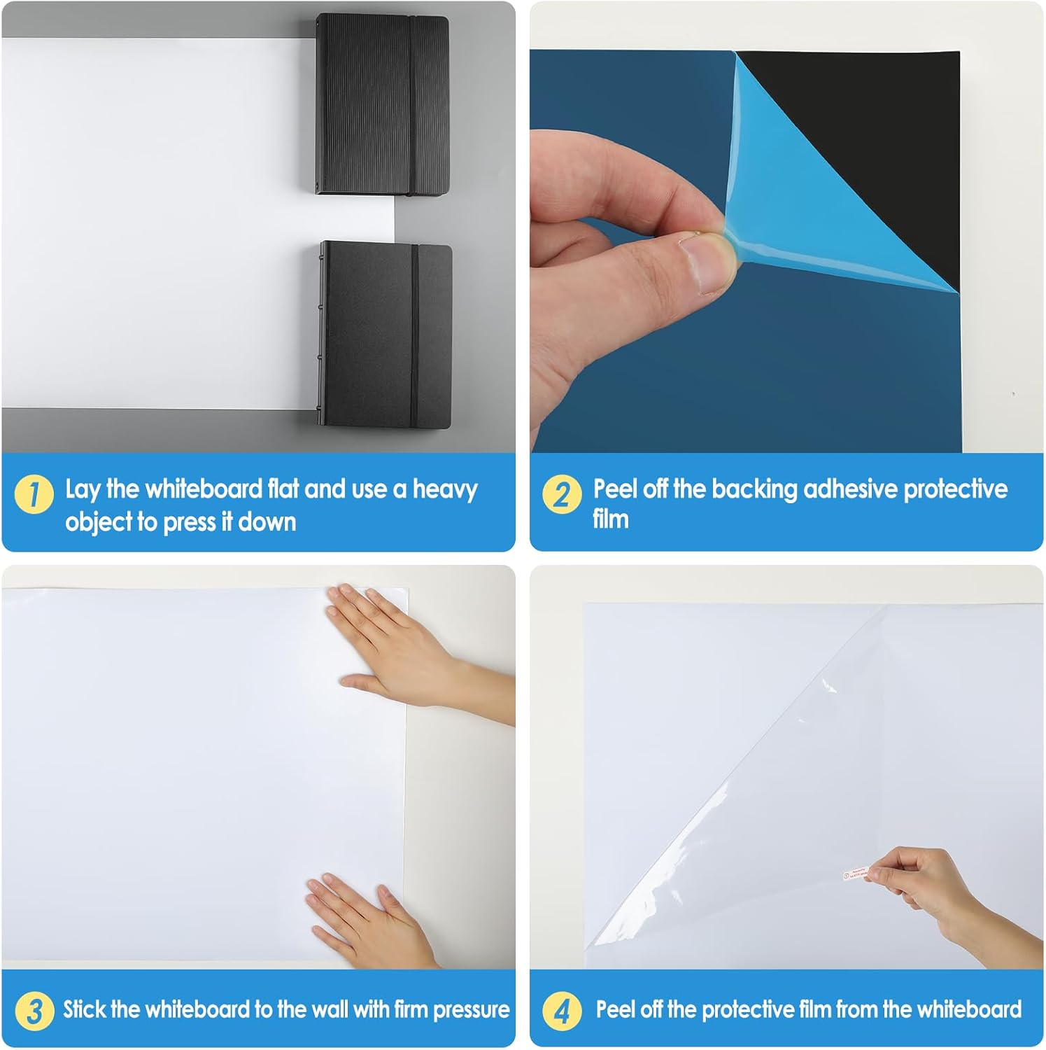 MaxGear Large White Board 72“x48” with Self-Adhesive Backing, Big Dry Erase Board for Wall, Whiteboard Sticker Wallpaper with 4 Markers, 1 Holder, 1 Eraser, 4 Magnets, and 3 Tapes, 6' x 4'