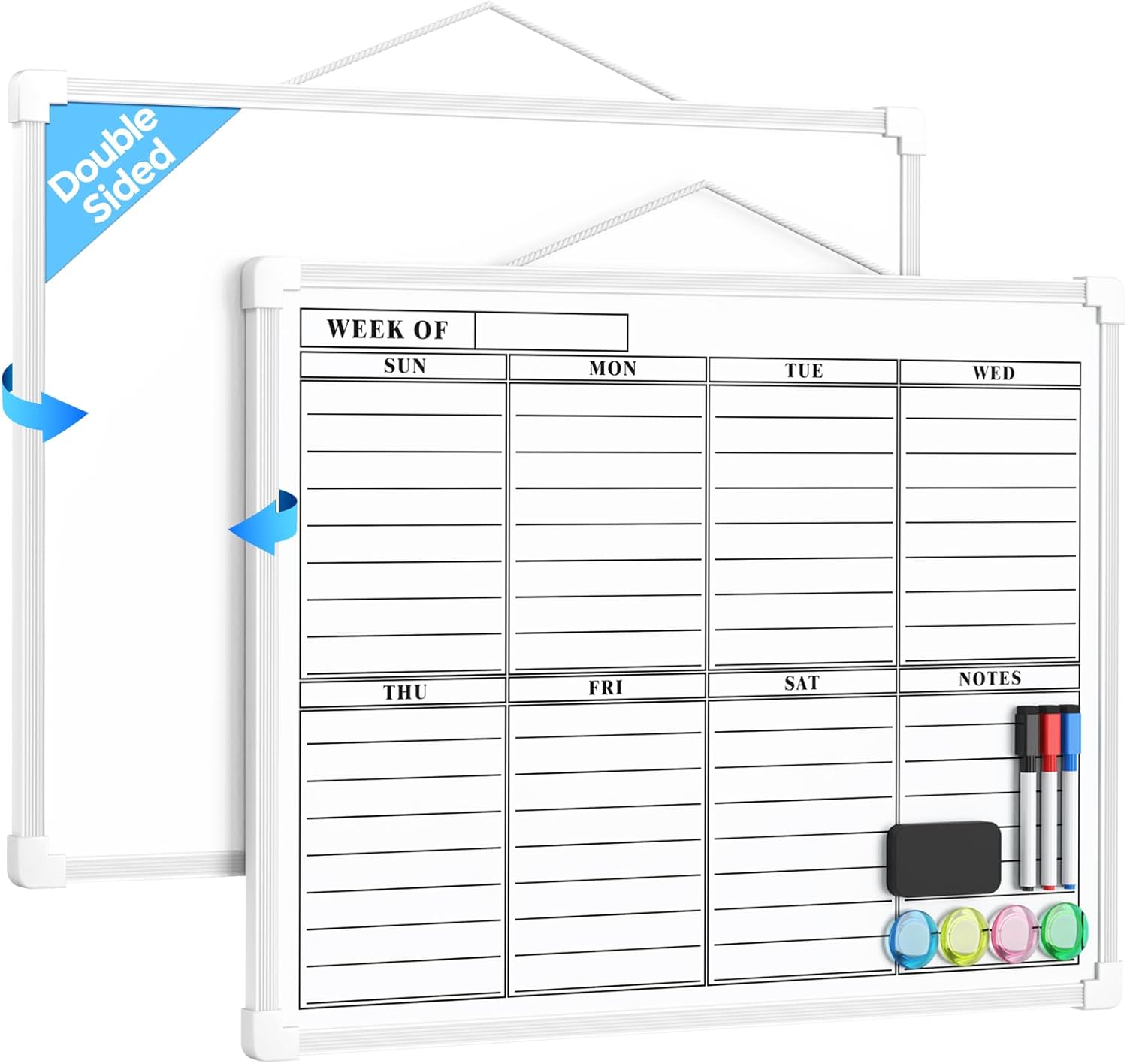 MaxGear Monthly Calendar Dry Erase Board for Wall, 16"x12" Small Hanging Double-Sided White Board, Portable Whiteboard for Planning, Drawing, Memo, to Do List, School, Home, Kitchen, Office