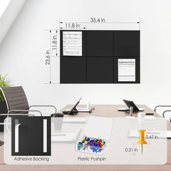 MaxGear Large Cork Board for Wall 36" x 24", Black Bulletin Board, 6 Pack Felt Wall Tiles with Pushpins, Cork Boards for Office Push Pin Board Tack Board Felt Board