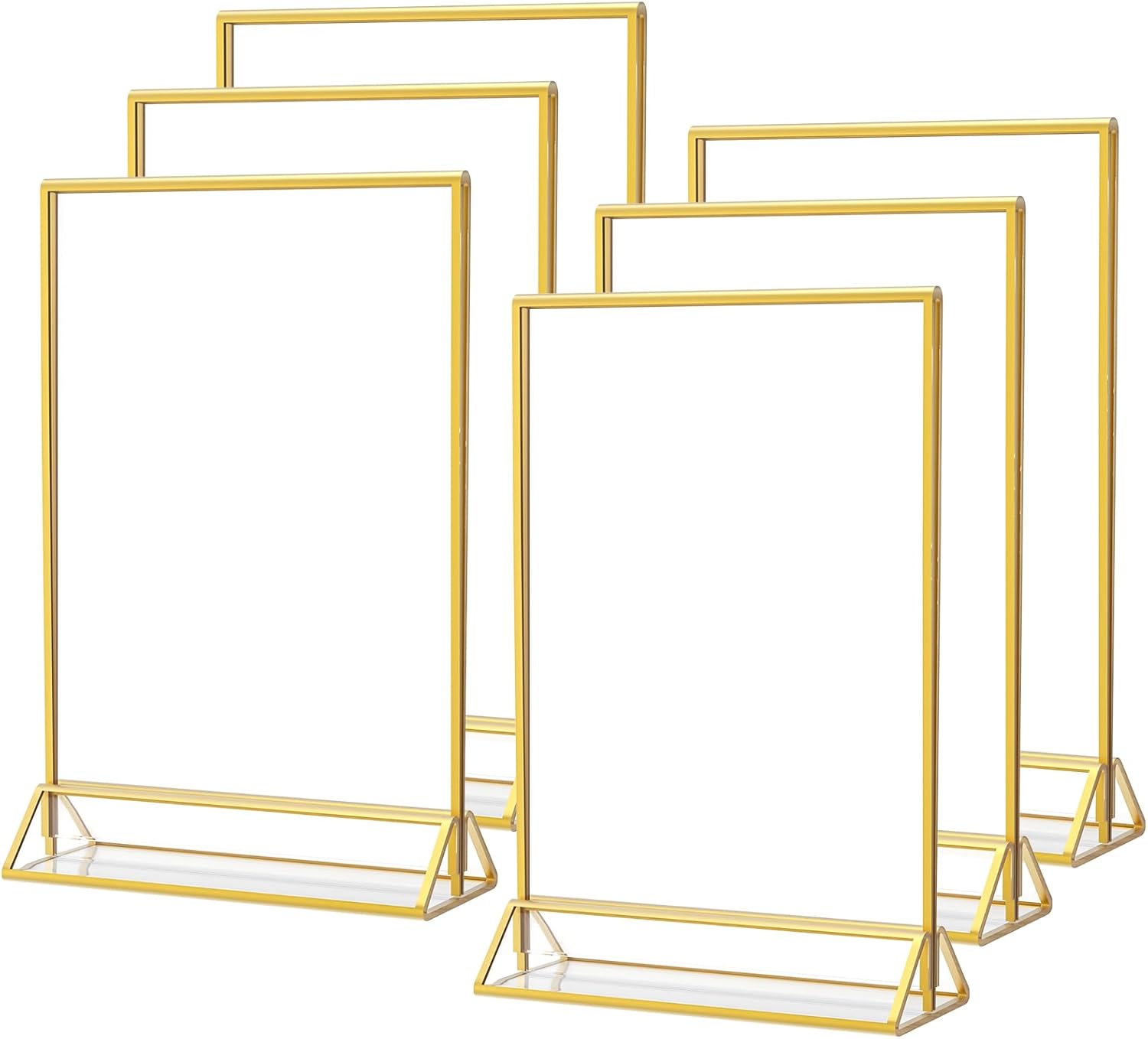 MaxGear 5x7 Gold Acrylic Sign Holder 12 Pack, Gold Table Number Holders, Mini Frames Double Sided Acrylic Picture Frames Photo Stand, Clear Menu Flyer Stand for Wedding, Home, Restaurant