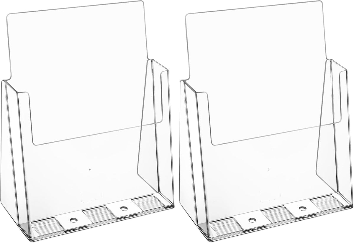 MaxGear Acrylic Brochure Holder 8.5x11 inch, Clear Plastic Literature Holder for Flyers, Pamphlets, Magazines and Booklets, Countertop or Wall Mount Use, Acrylic Display Stand for Office, 2 Pack