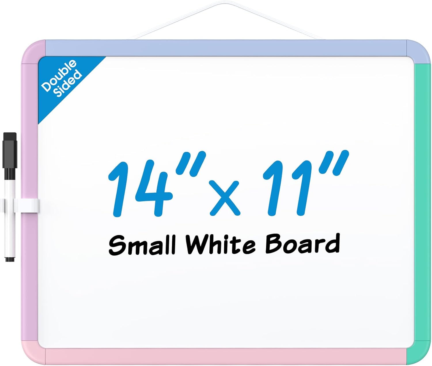 MaxGear Small White Board for Wall, 14"x 11" Mini Double-Sided Magnetic Hanging Dry Erase Board with a Black Marker, Portable Whiteboard for Planning, Drawing, Memo, to Do List, Purple Frame