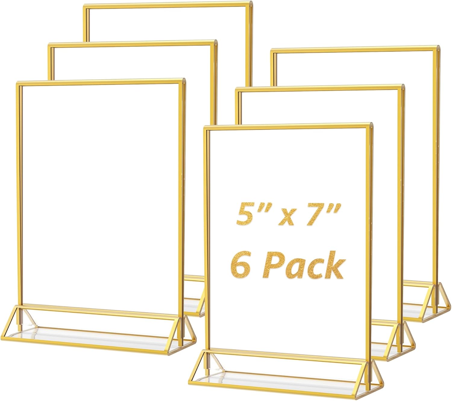 MaxGear 5x7 Gold Acrylic Sign Holder 12 Pack, Gold Table Number Holders, Mini Frames Double Sided Acrylic Picture Frames Photo Stand, Clear Menu Flyer Stand for Wedding, Home, Restaurant