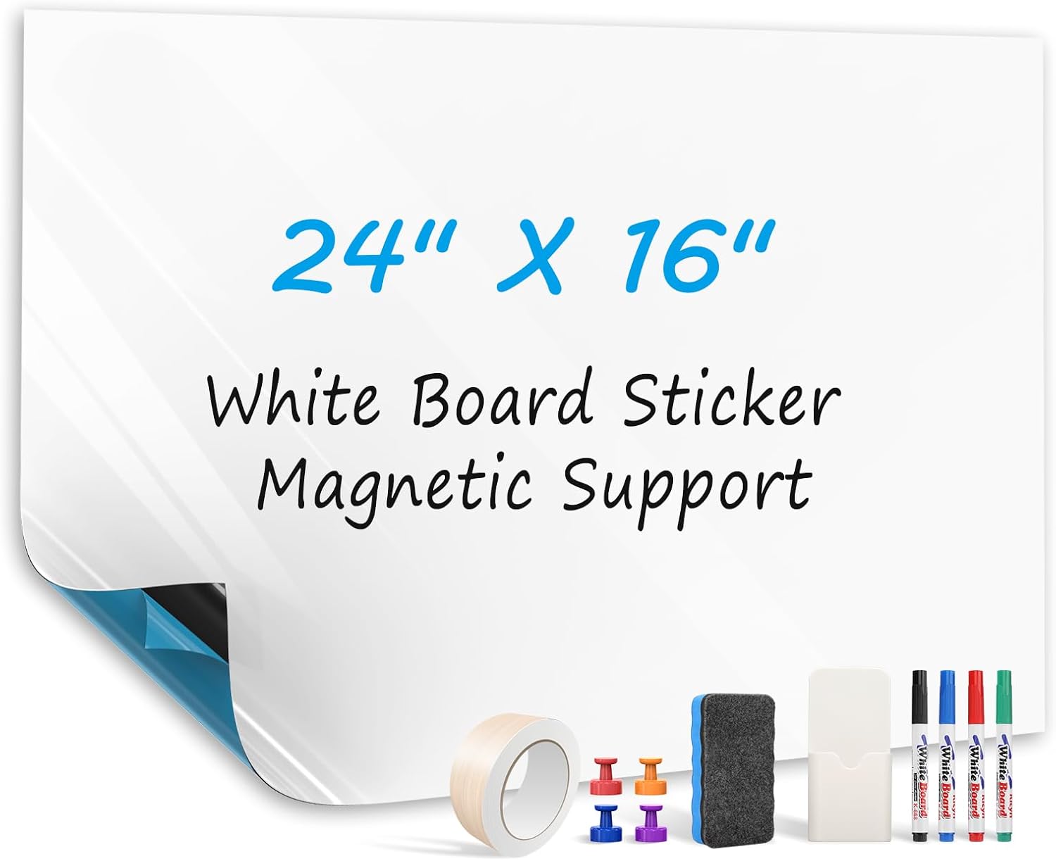MaxGear Large White Board 72“x48” with Self-Adhesive Backing, Big Dry Erase Board for Wall, Whiteboard Sticker Wallpaper with 4 Markers, 1 Holder, 1 Eraser, 4 Magnets, and 3 Tapes, 6' x 4'