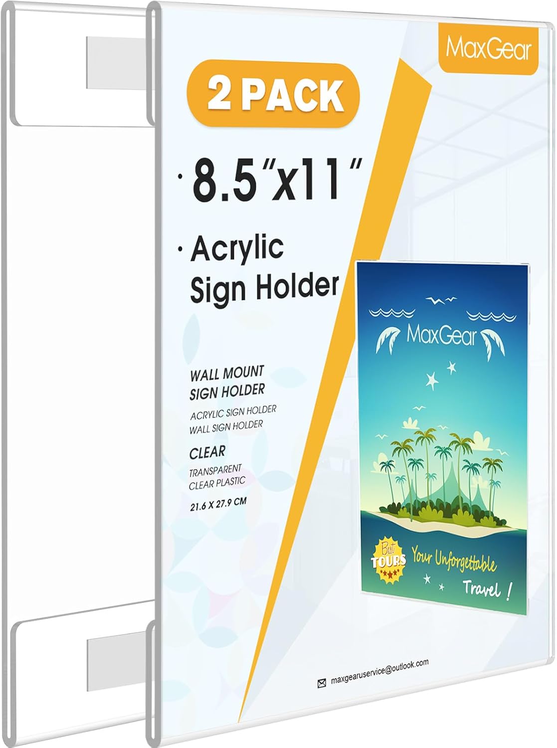 MaxGear Acrylic Sign Holder 8.5x11 with Double-Sided Tape, 3 Pack Clear Plastic Door Wall Mount Sign Holder, Document Flyer Poster Paper Acrylic Wall Frame for Office, Home, Store, Restaurant