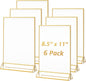 MaxGear 5x7 Gold Acrylic Sign Holder 12 Pack, Gold Table Number Holders, Mini Frames Double Sided Acrylic Picture Frames Photo Stand, Clear Menu Flyer Stand for Wedding, Home, Restaurant