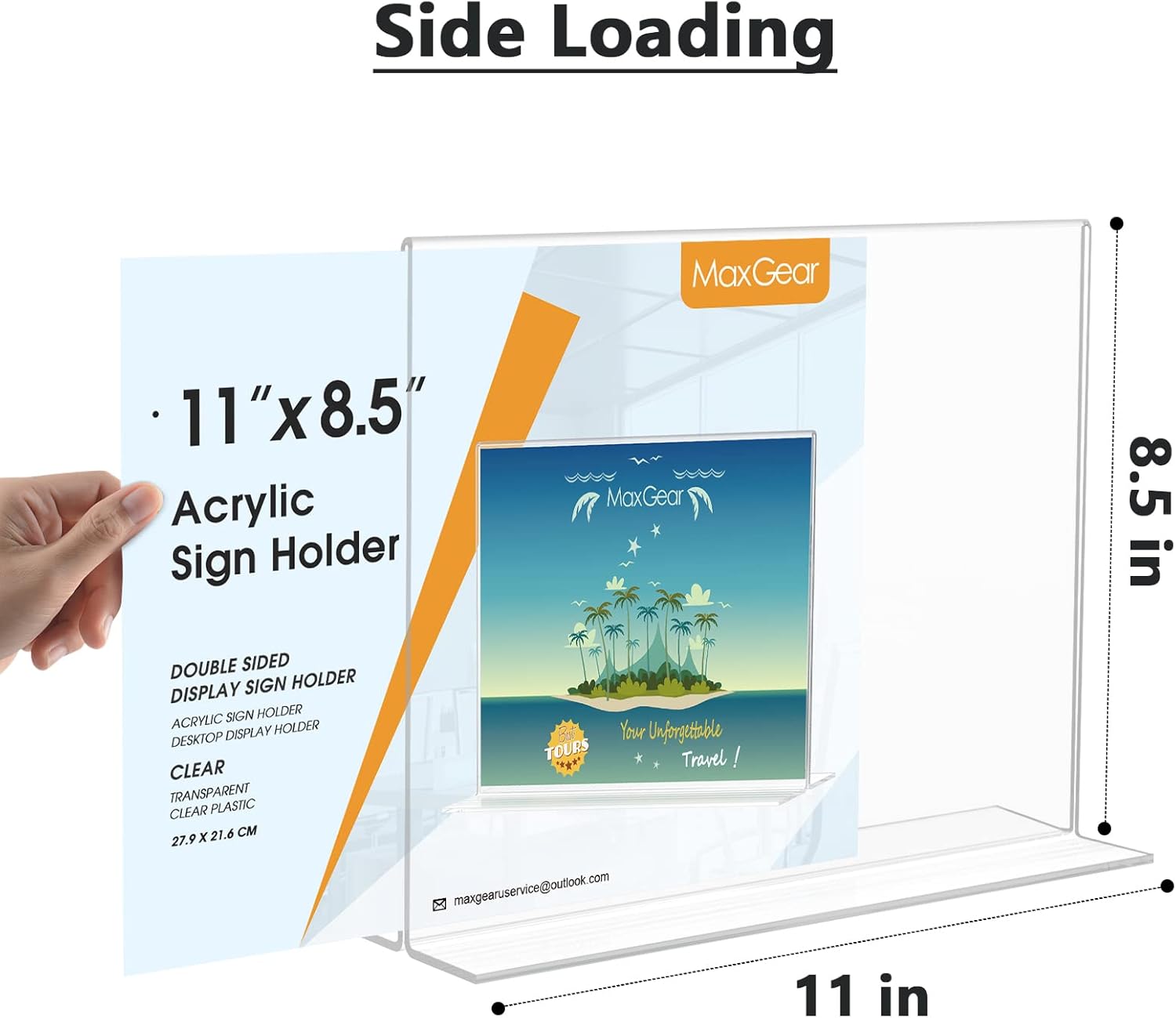 MaxGear Acrylic Sign Holder 8.5x11 Inches Horizontal 6 Pack, Vertical Standing Clear Table Flyer Menu Holders, Double Sided Plastic Display Stand Paper Frames for Office, Store, Restaurants, Landscape