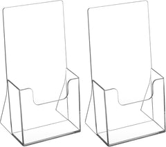 MaxGear Acrylic Brochure Holder 4 Inch, Clear Plastic Countertop Literature Holders, Trifold Flyer Display Stand for Pamphlets, Booklets, Magazines, Menus, Multi Purpose Organizer For Office, 2 Pack