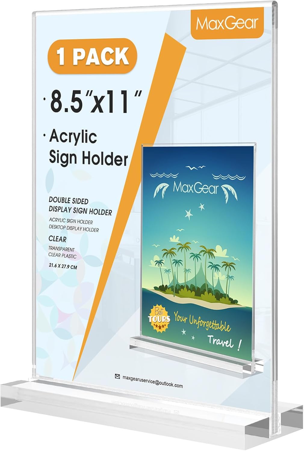 MaxGear Acrylic Sign Holder 8.5 X 11 Inches 2 Pack, Double Sided Plastic Display Stands Table Top Acrylic Frame, Clear Paper Holder Menu Flyer Stand for Stores, Restaurants, Hotels, Office
