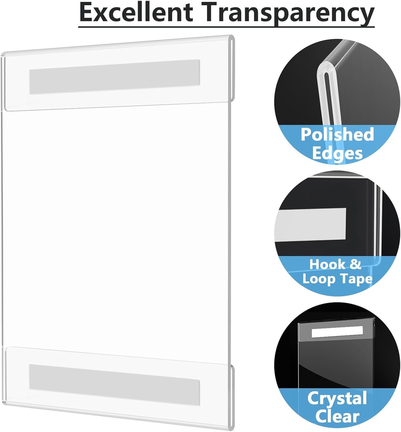 MaxGear Acrylic Wall Sign Holder 8.5x11 with Hook and Loop Strips Double Sided Tape, Clear Plastic Wall Mount Sign Holder Plexiglass Poster Paper Frame for Office, Store, Home, Restaurant, 2 Pack