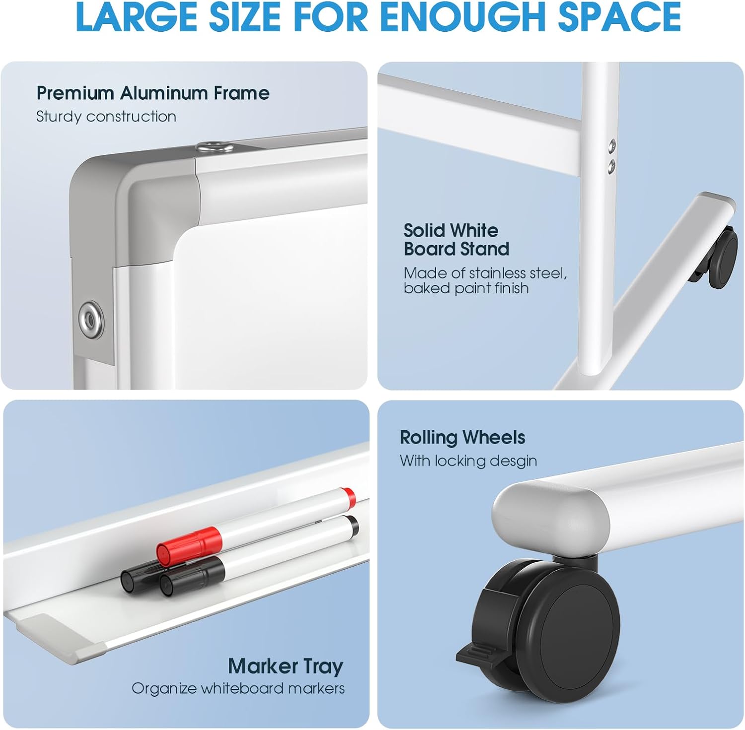 MaxGear Premium Large Rolling Whiteboard on Wheels, 48" x 32" Double-Sided Magnetic Dry Erase Board with Stand, Reversible Mobile Whiteboard with Aluminium Frame and Stand for Office, School