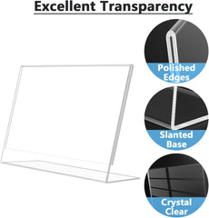 MaxGear Acrylic Sign Holder 8.5x11 Inches Horizontal 6 Pack, Slant Back Clear Flyer Menu Holder Table Top Plastic Display Stands Paper Frames for Office, Store, Restaurants, Landscape
