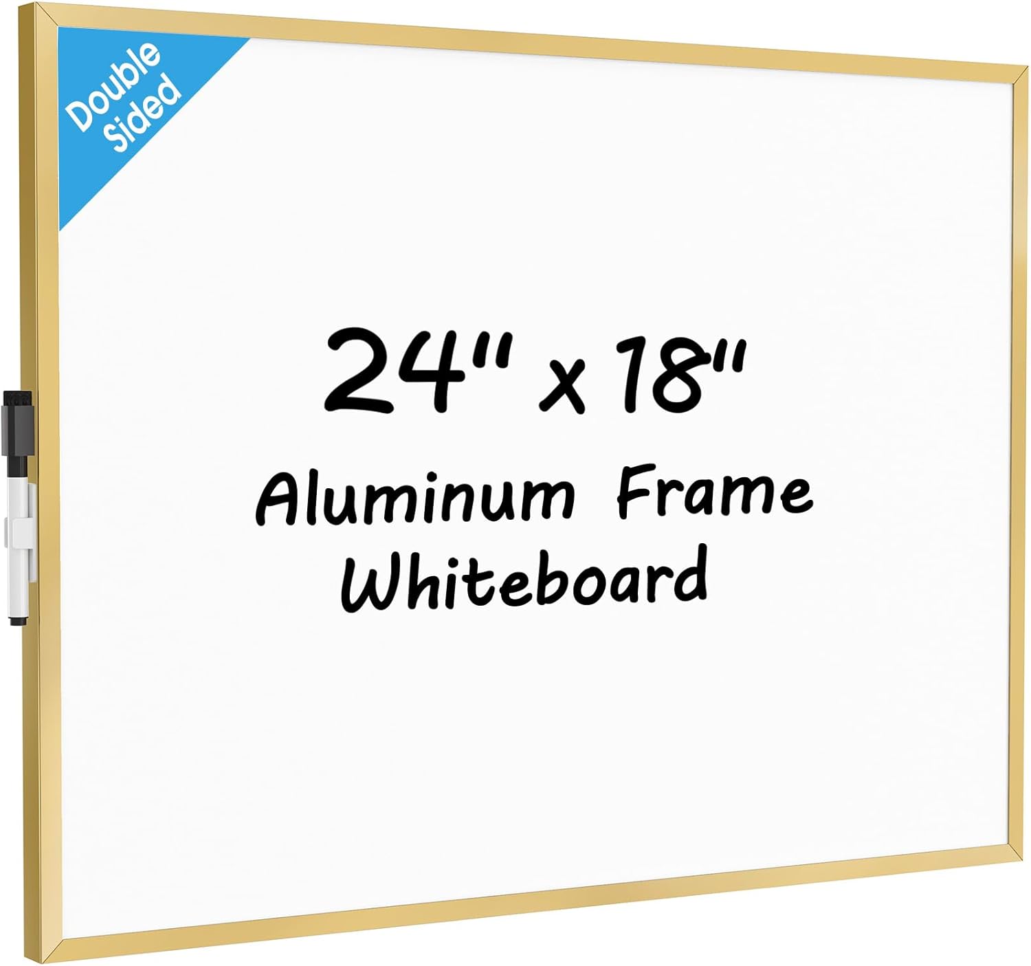 MaxGear Dry Erase Board for Wall, Gold Aluminum Frame, 16" x 12" Small Hanging White Board with a Black Marker, Portable Small Double Sided Whiteboard for Planning, Drawing, Memo, to Do List
