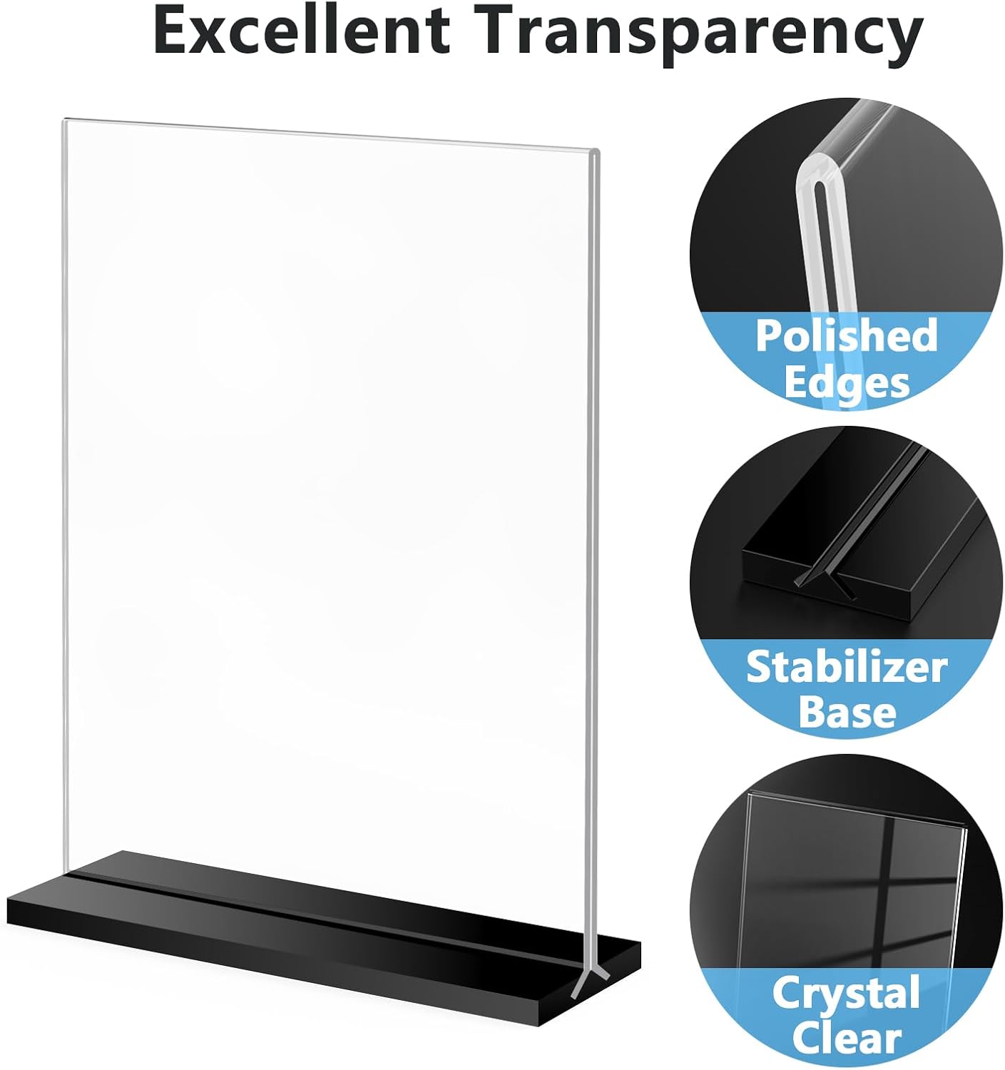 MaxGear Acrylic Sign Holder 8.5x11 Vertical, 2 Pack Double Sided Clear Display Stand, Table Paper Holder, Plastic Menu Flyer Stand, Plastic Sign Frame for Stores, Restaurants, Hotels, Office