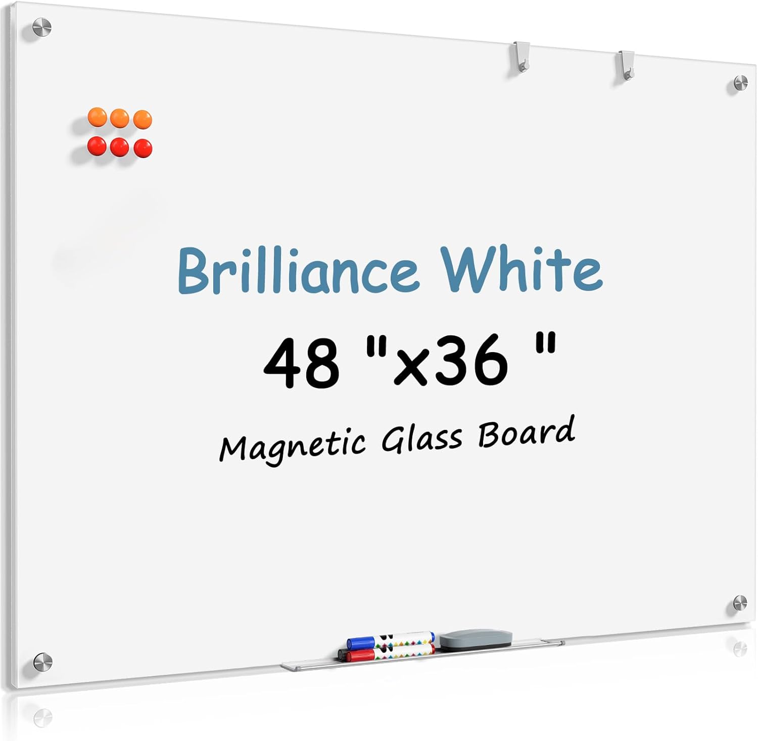 MaxGear Glass White Boards 48x36 Inches, Wall Mounted Magnetic Glass Dry Erase Board Black, Large Frameless Whiteboard with 1 Eraser,3 Markers and 6 Magnets for Office, School, Home