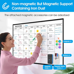 MaxGear 36"x24" Adhesive Dry Erase Calendar Monthly Whiteboard for Wall, Office, Classroom, Home, Drill-Free Installation, 1 Marker Holder, 4 Markers, 1 Eraser, 6 Magnets, Smooth Writing & Erasing