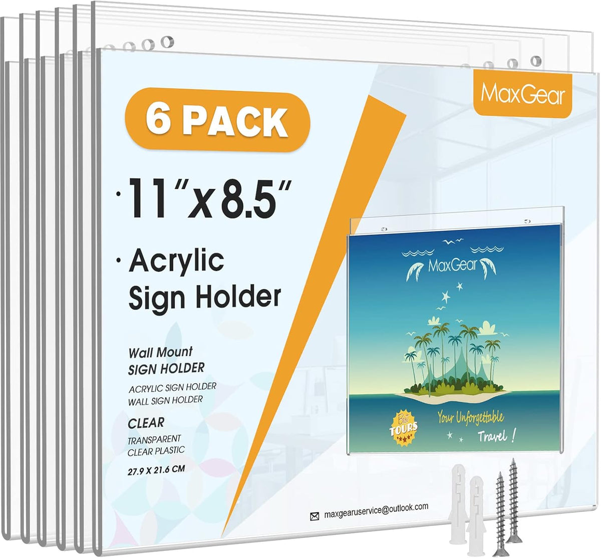 MaxGear Wall Mount Sign Holder 8.5 x 11 Inch, Clear Plastic Picture Frames with Mounting Screws, Door Sign Holders and Document Display Frame for Home, Office, Store, Landscape, 24 Pack
