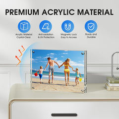 MaxGear 5x7 Acrylic Picture Frames 3 Pack, Double-Sided Clear Frameless for Picture Display, 24mm Thicker Freestanding Transparent Lucite Frames for Desktop, with Magnetic Closure