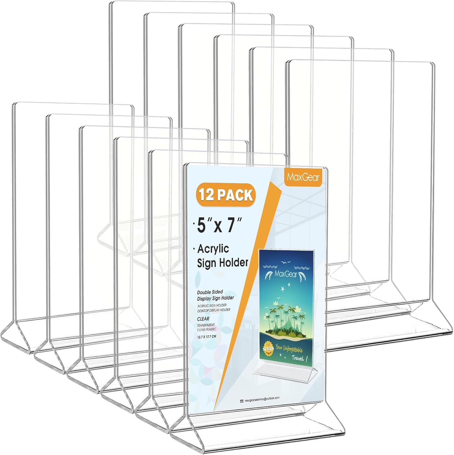 MaxGear Acrylic Sign Holder Table Card Display 4 X 6 inches Clear Sign Display Holder Plastic Table Menu Stand Double Sided Ad Picture Frame for Office, Home, Store, Restaurant, 6 Pack