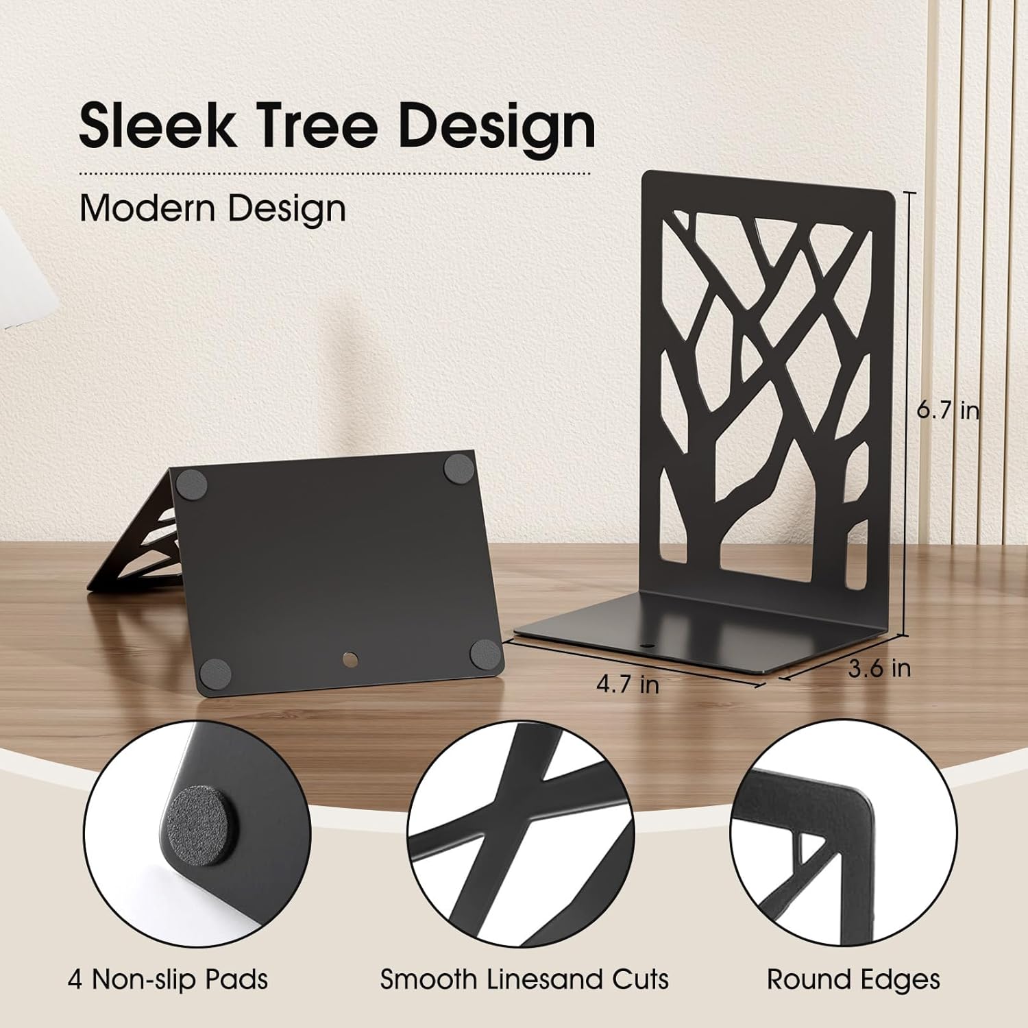 MaxGear Book Ends Tree Design Modern Bookends for Shelves, Non-Skid B ...