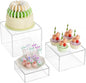 MaxGear 3 Pcs Acrylic Buffet Risers, Food Display Stand for Buffet Table, Dessert Cube Boxes with Hollow Bottoms for Party Food Display, Catering, 8"x9"x10", Clear