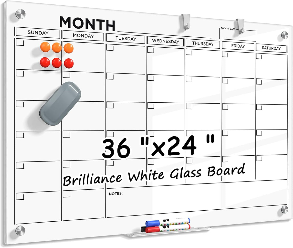 MaxGear Magnetic Glass Dry Erase White Board 60" x 40", Wall Mounted Glass Dry Erase Board, Large Frameless Whiteboard with 1 Eraser, 3 Markers and 6 Magnets for Office, School, Home