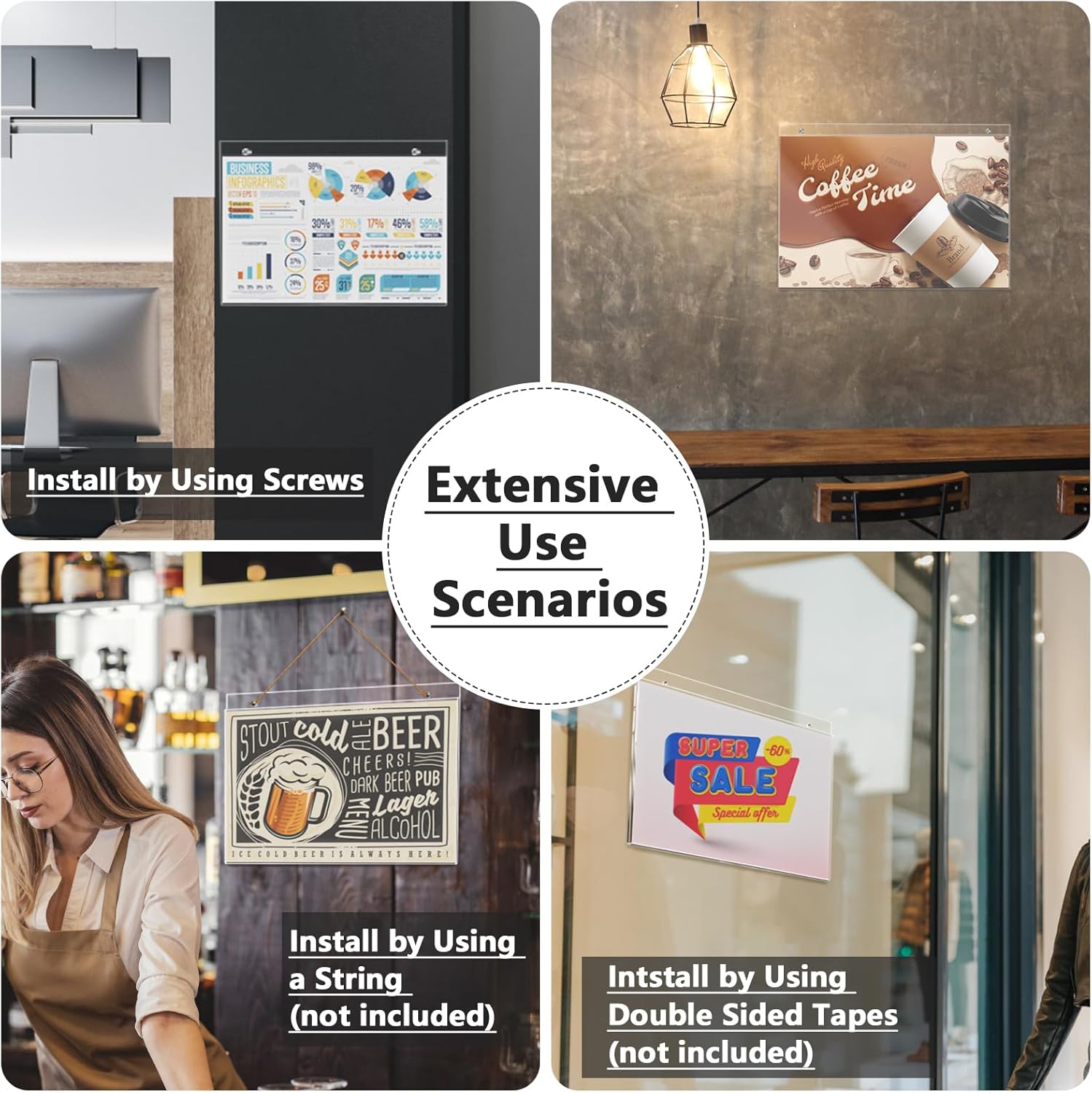 MaxGear Wall Mount Sign Holder 11 x 17 Inch, Clear Plastic Picture Frames with Mounting Screws, Door Sign Holders and Document Display Frame for Home, Office, Store, Landscape, 3 Pack