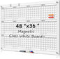 MaxGear Glass White Boards 48x36 Inches, Wall Mounted Magnetic Glass Dry Erase Board Black, Large Frameless Whiteboard with 1 Eraser,3 Markers and 6 Magnets for Office, School, Home