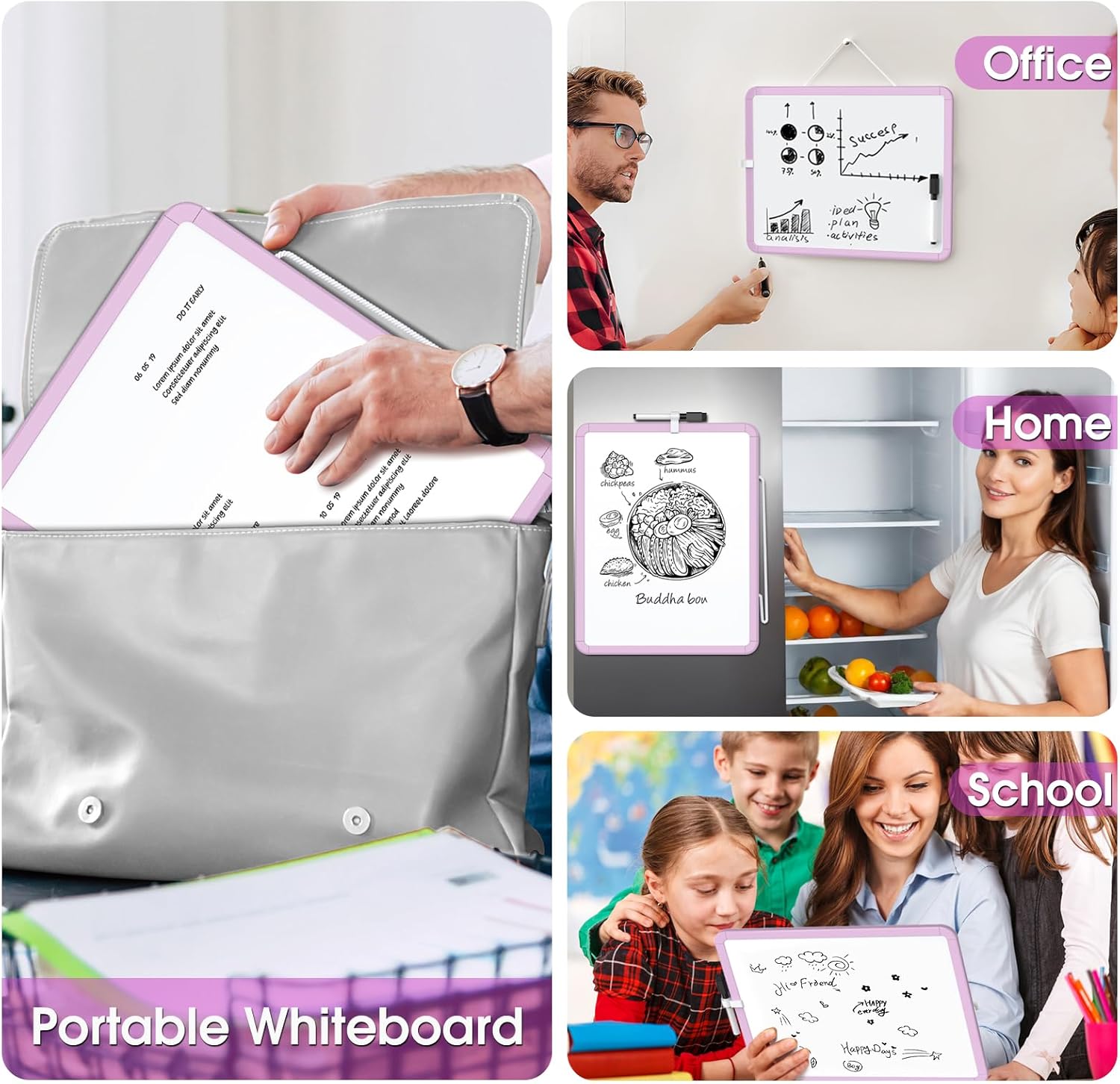 MaxGear Small White Board for Wall, 14"x 11" Mini Double-Sided Magnetic Hanging Dry Erase Board with a Black Marker, Portable Whiteboard for Planning, Drawing, Memo, to Do List, Purple Frame