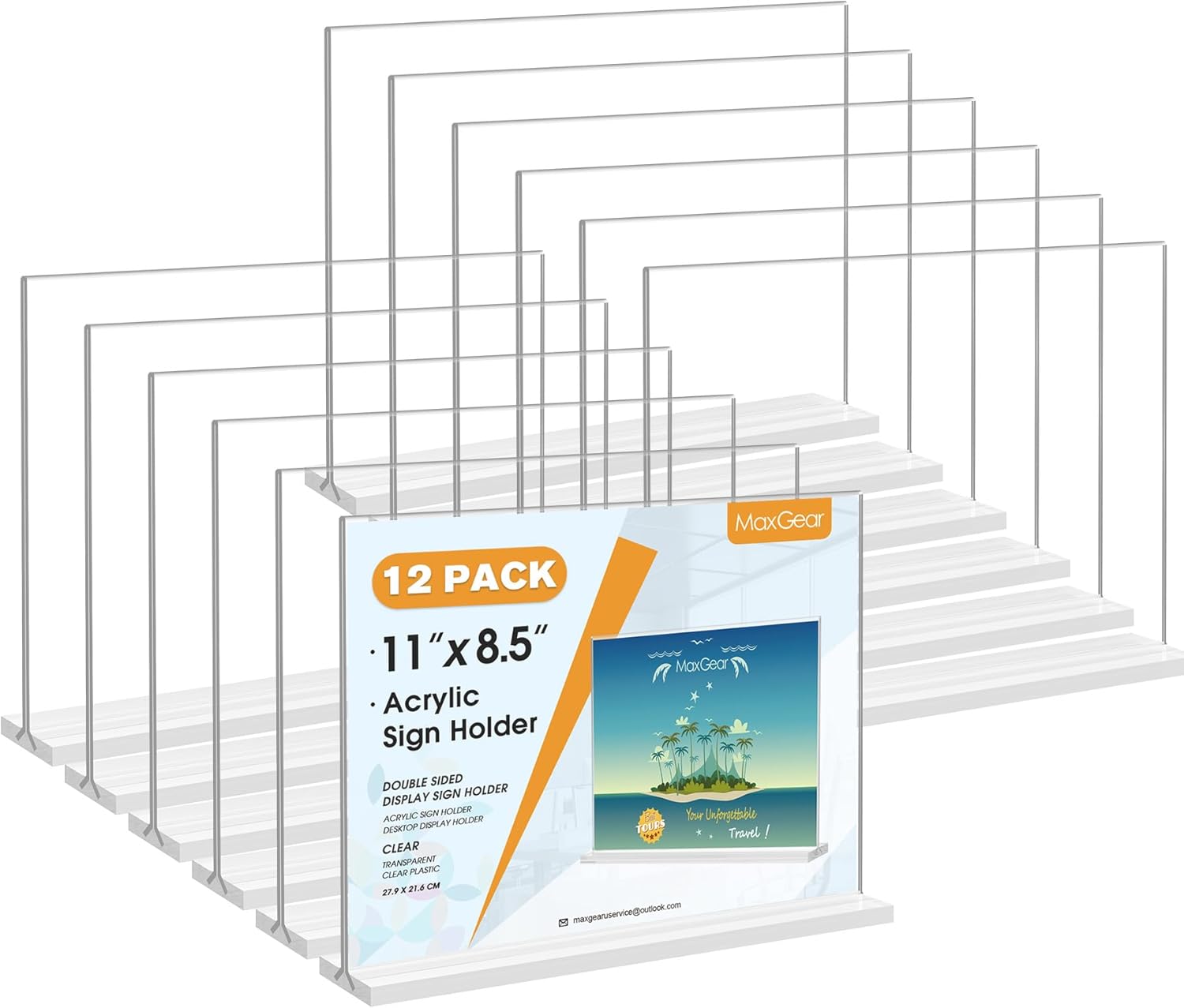 MaxGear 8.5 X 11 Acrylic Sign Holder Horizontal 2Pack, Double Sided Display Stand, Clear Table Sign Flyer Menu Holders, Plastic Paper Stand Picture Frame for Office, Store, Restaurant