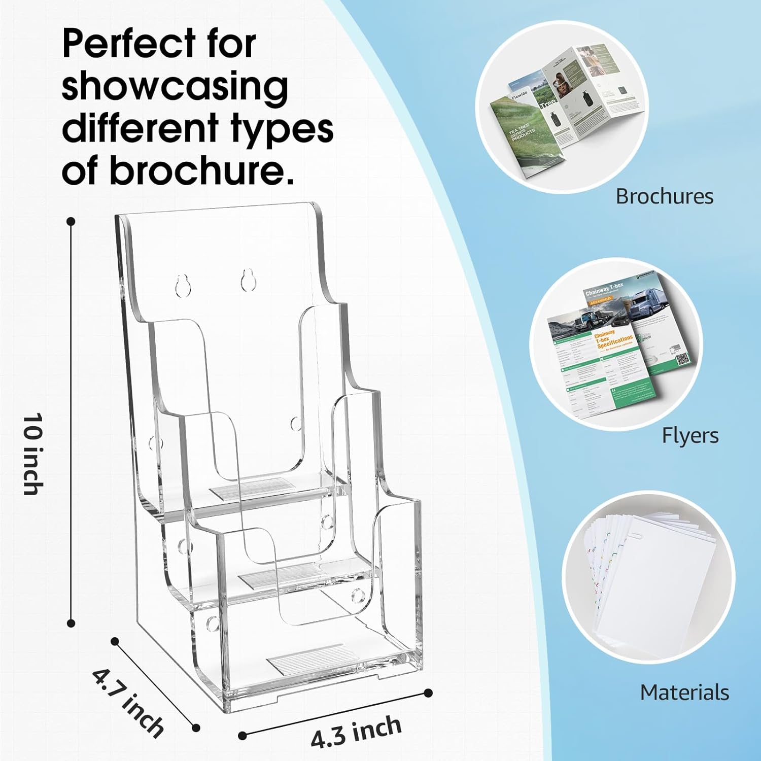MaxGear Acrylic Brochure Holder, 4 Inch Wide 3 Tier Literature Display Stand, Clear Premium Acrylic Pamphlet Holder, Multi Pocket Wall Mount or Countertop Organizer, Office or Home Use, 2 Pack