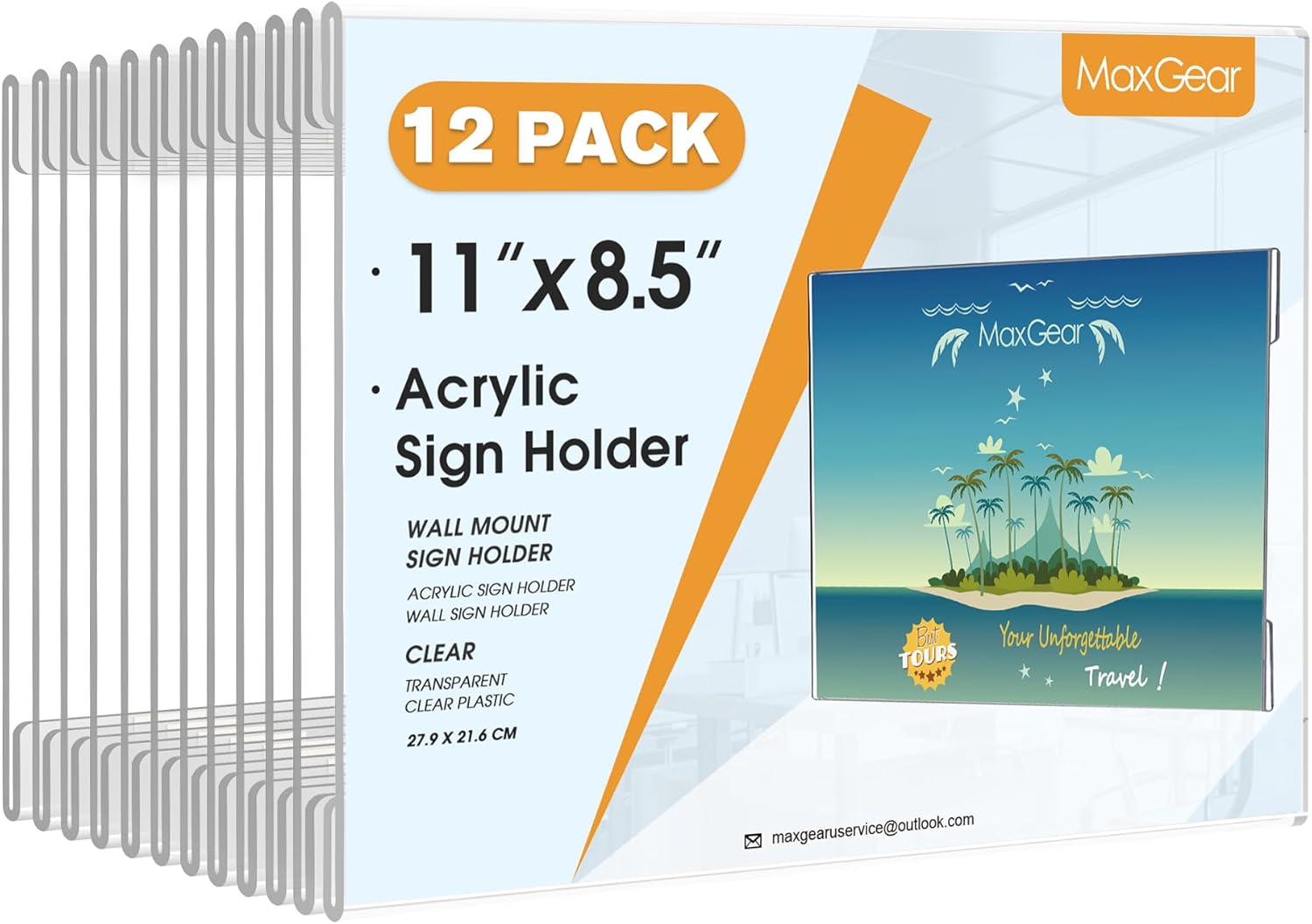 MaxGear Acrylic Sign Holder 8.5x11 with Double-Sided Tape, 3 Pack Clear Plastic Door Wall Mount Sign Holder, Document Flyer Poster Paper Acrylic Wall Frame for Office, Home, Store, Restaurant