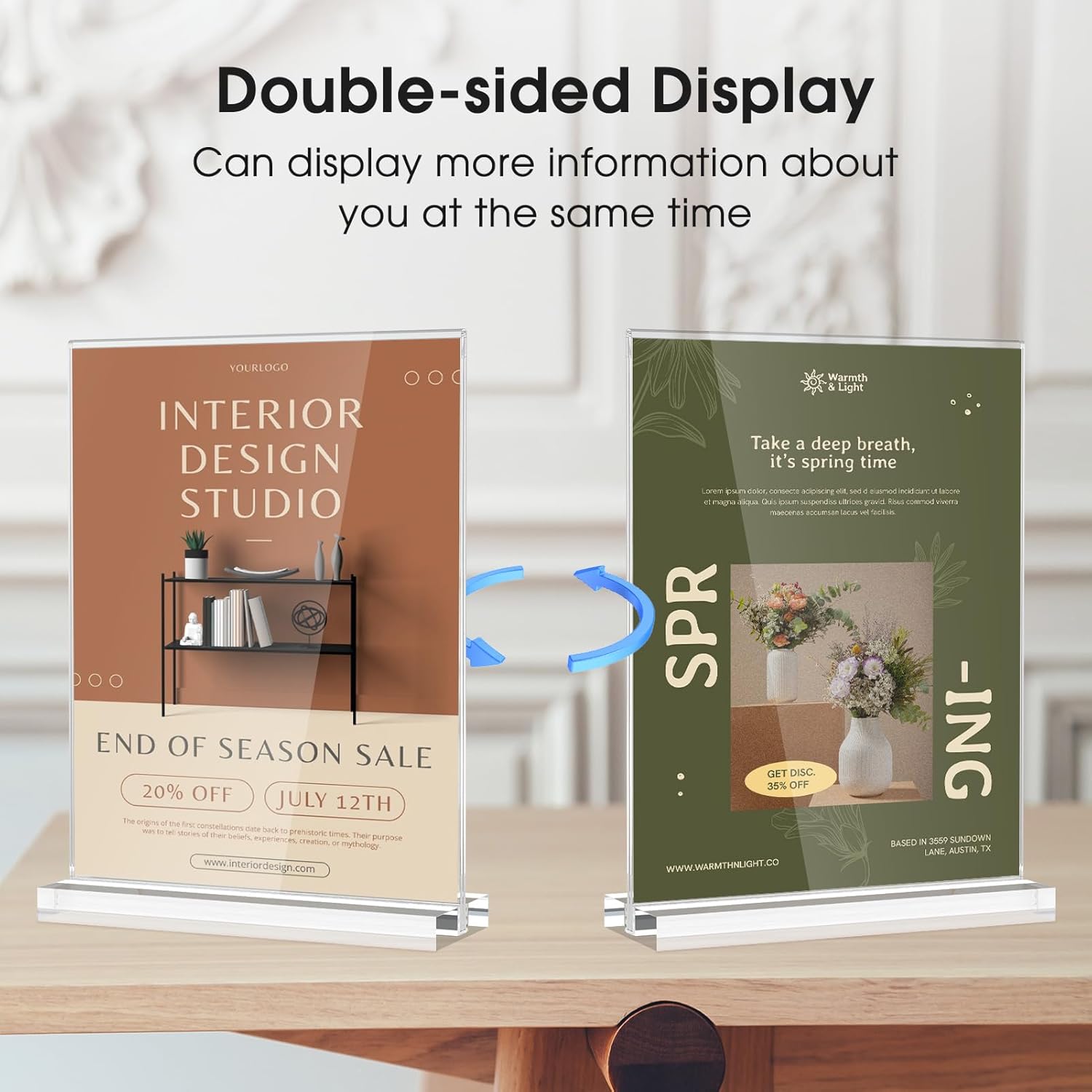 MaxGear Acrylic Sign Holder 8.5 X 11 Inches 2 Pack, Double Sided Plastic Display Stands Table Top Acrylic Frame, Clear Paper Holder Menu Flyer Stand for Stores, Restaurants, Hotels, Office