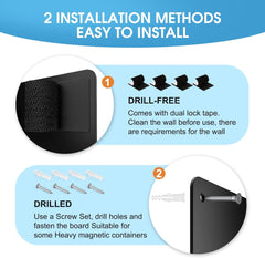 MaxGear Metal Magnetic Board 17.5" x 11.4" 2 Pack Black Magnet Bulletin Board for Wall, Refrigerator, Magnetic Board Display Notes, Photos, and More - Includes Dual Lock Tape and Screws