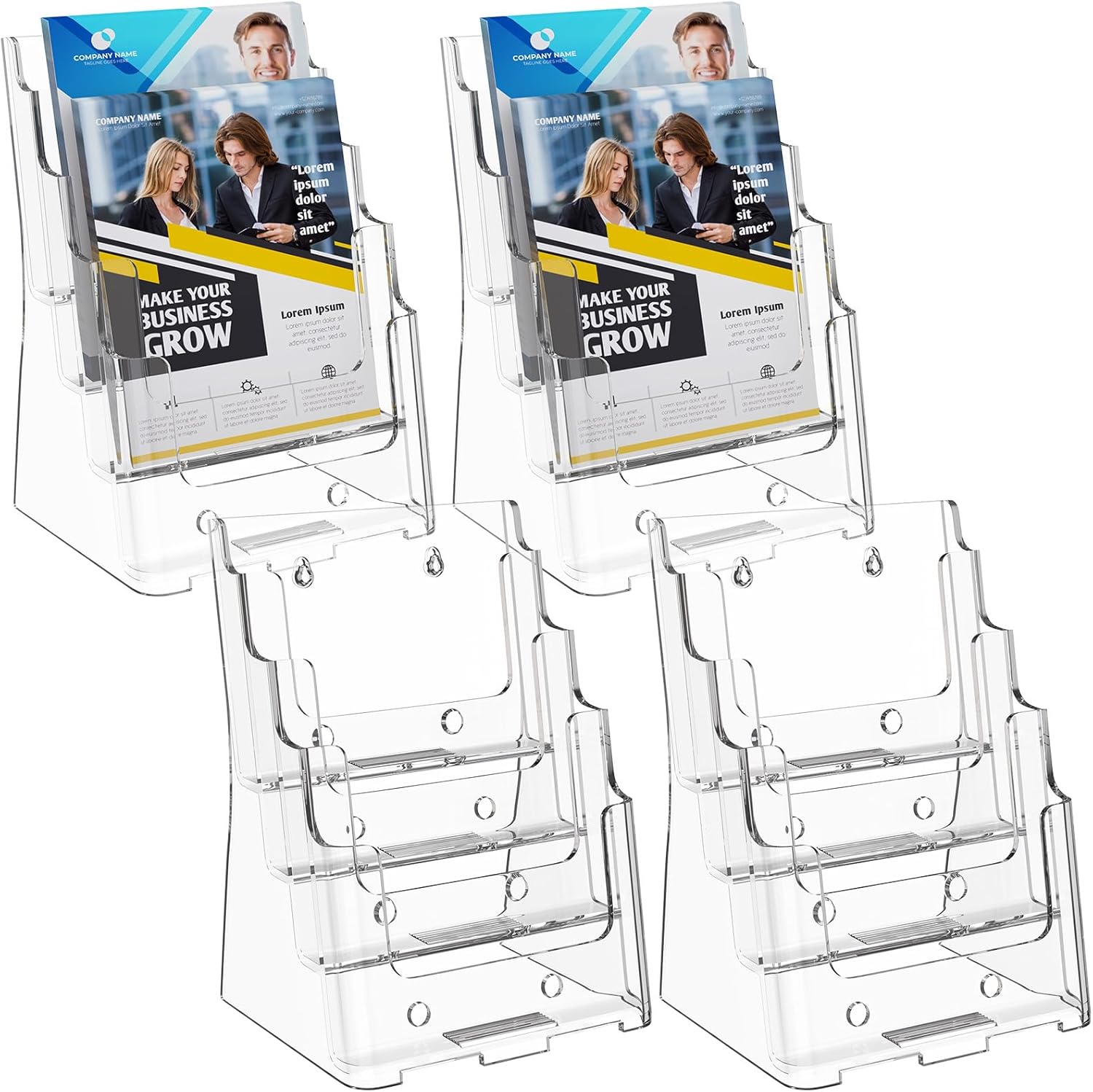 MaxGear Brochure Holder 4 Tier 6x9 inch Acrylic Literature Display Stand Clear Plastic Flyer Holder Wall Mount or Countertop Use for Pamphlets, Booklets, 2 Pack