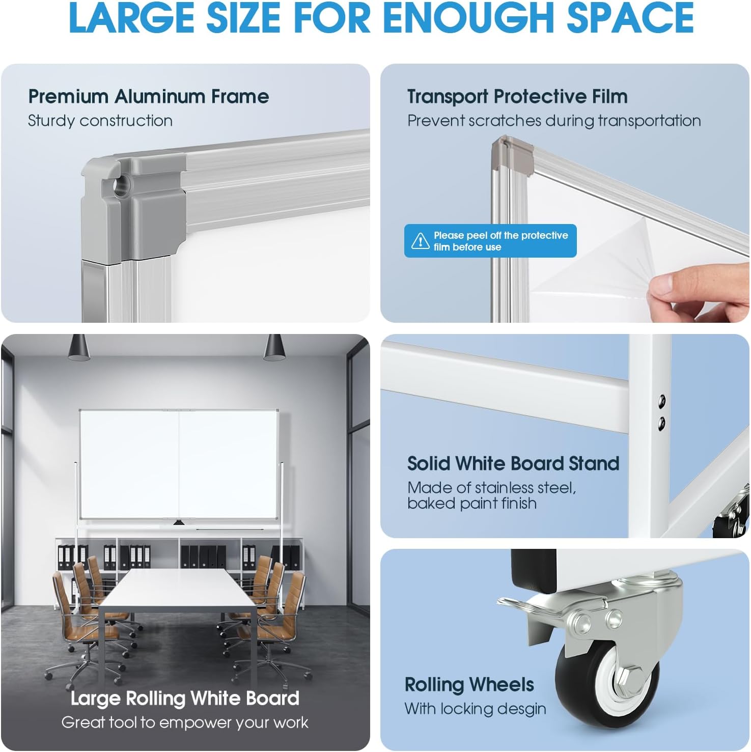 MaxGear Large Rolling Whiteboard on Wheels, 72" x 40" Big Mobile White Board, Double Sided Dry Erase Board with Aluminium Frame and Magnetic Surface for Office, School
