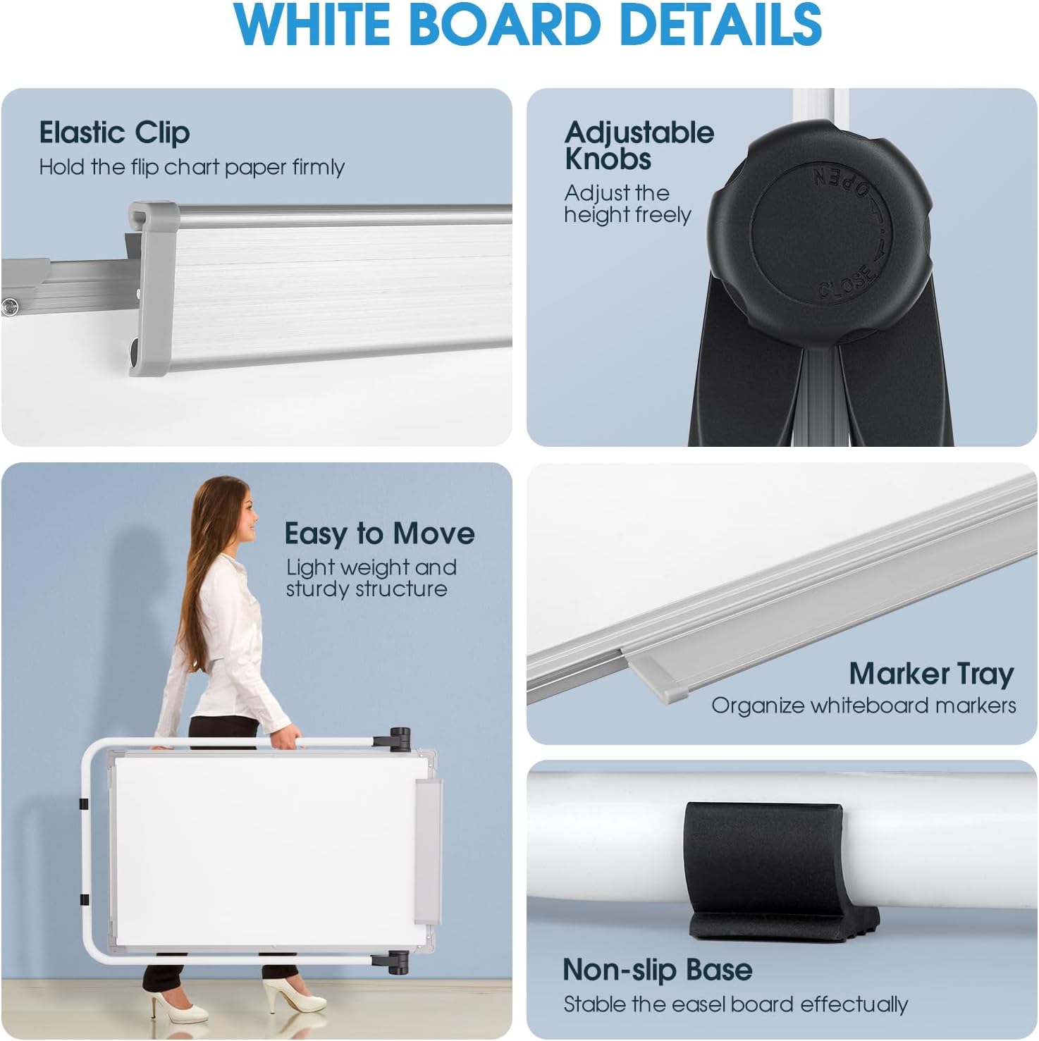 MaxGear Easel Whiteboard Dry Erase Board with Stand 36" x 24" Magnetic Portable White Boards Large Double Sided White Board with Stand Height Adjustable for Flip Chart Home Office School