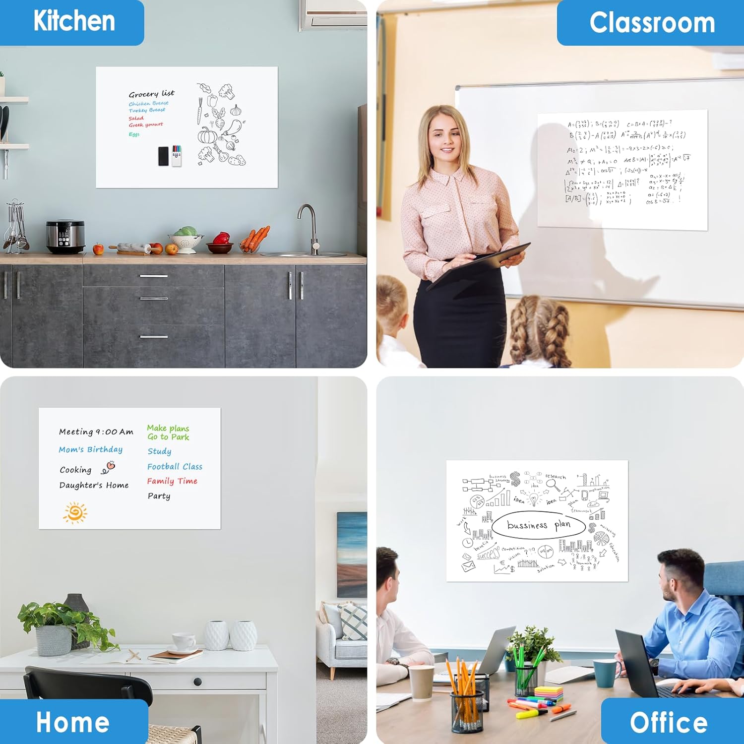 MaxGear White Board Sticker with Self-Adhesive Backing, 36"x24" Magnetic Dry Erase Board for Wall, Magnetic Whiteboard Wallpaper Stick on Wall with Markers, Holder, Eraser, Magnets, 3 'x 2'