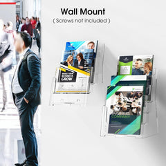 MaxGear Brochure Holder 4 Tier 6x9 inch Acrylic Literature Display Stand Clear Plastic Flyer Holder Wall Mount or Countertop Use for Pamphlets, Booklets, 1 Pack