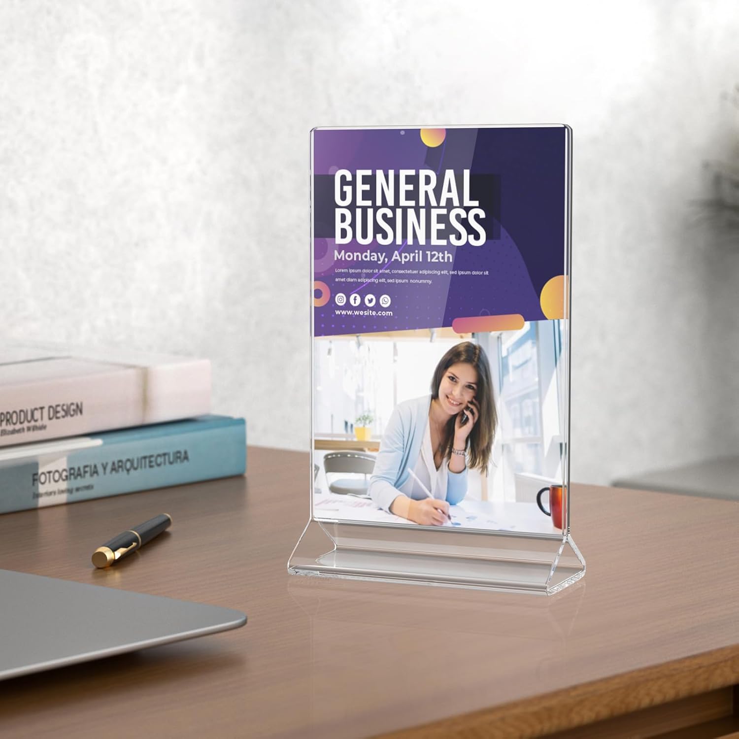 MaxGear Acrylic Sign Holder Table Card Display 4 X 6 inches Clear Sign Display Holder Plastic Table Menu Stand Double Sided Ad Picture Frame for Office, Home, Store, Restaurant, 6 Pack