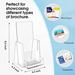 MaxGear Brochure Holder 4x9 inch with Business Card Organizer, Acrylic Literature Display Stand Clear Plastic Flyer Holder Wall Mount or Countertop Use for Pamphlets, Booklets, 2 Pack