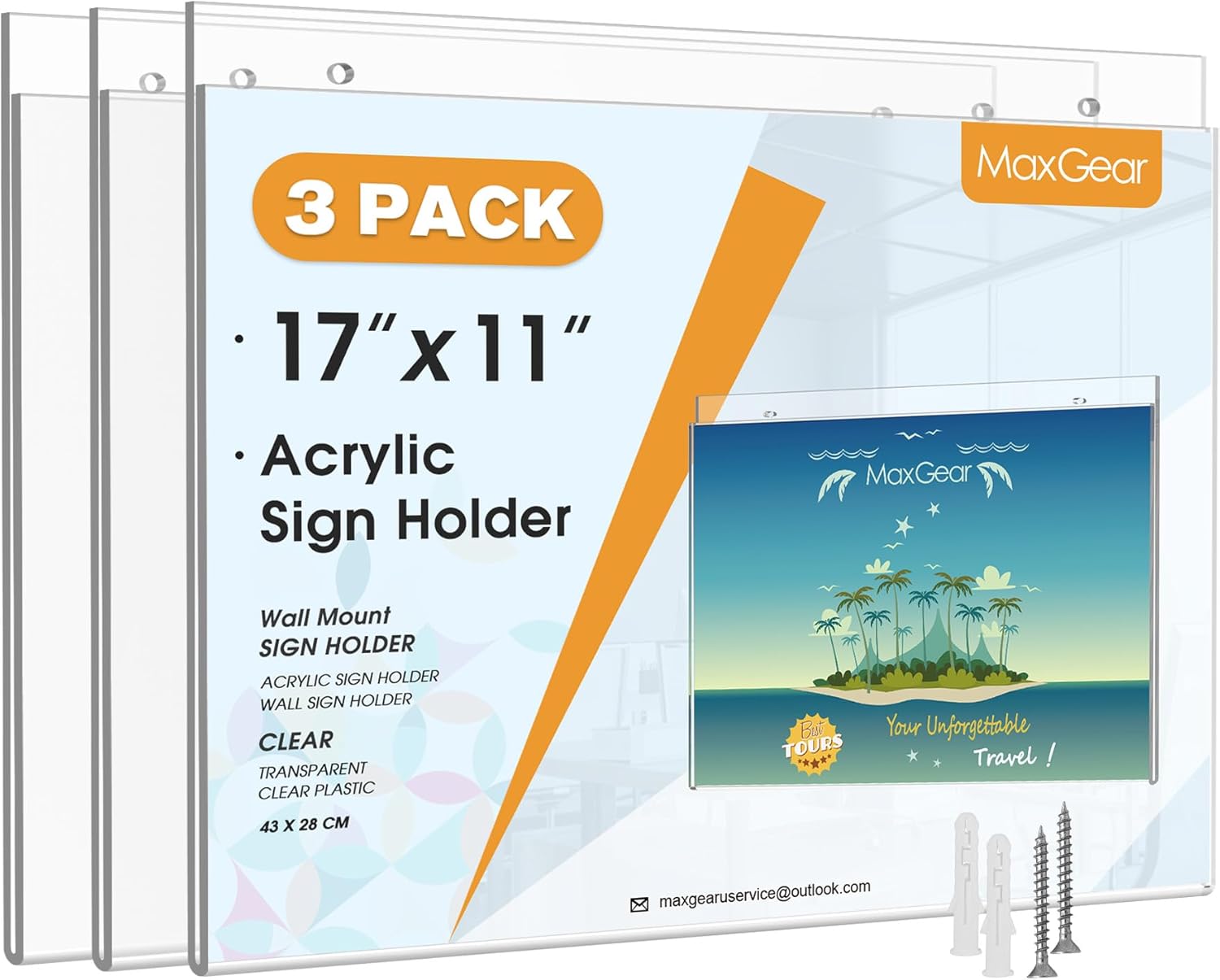 MaxGear Wall Mount Sign Holder 8.5 x 11 Inch, Clear Plastic Picture Frames with Mounting Screws, Door Sign Holders and Document Display Frame for Home, Office, Store, Landscape, 24 Pack