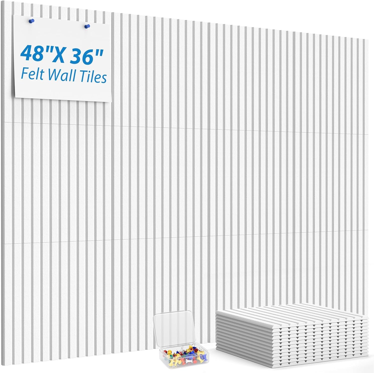 MaxGear Cork Boards for Walls 48" x 36", 12 Pack Navy Blue Felt Wall Tiles Bulletin Boards with Slat Paneling, 3D Panels Push Pin Board for Office Wall Decor