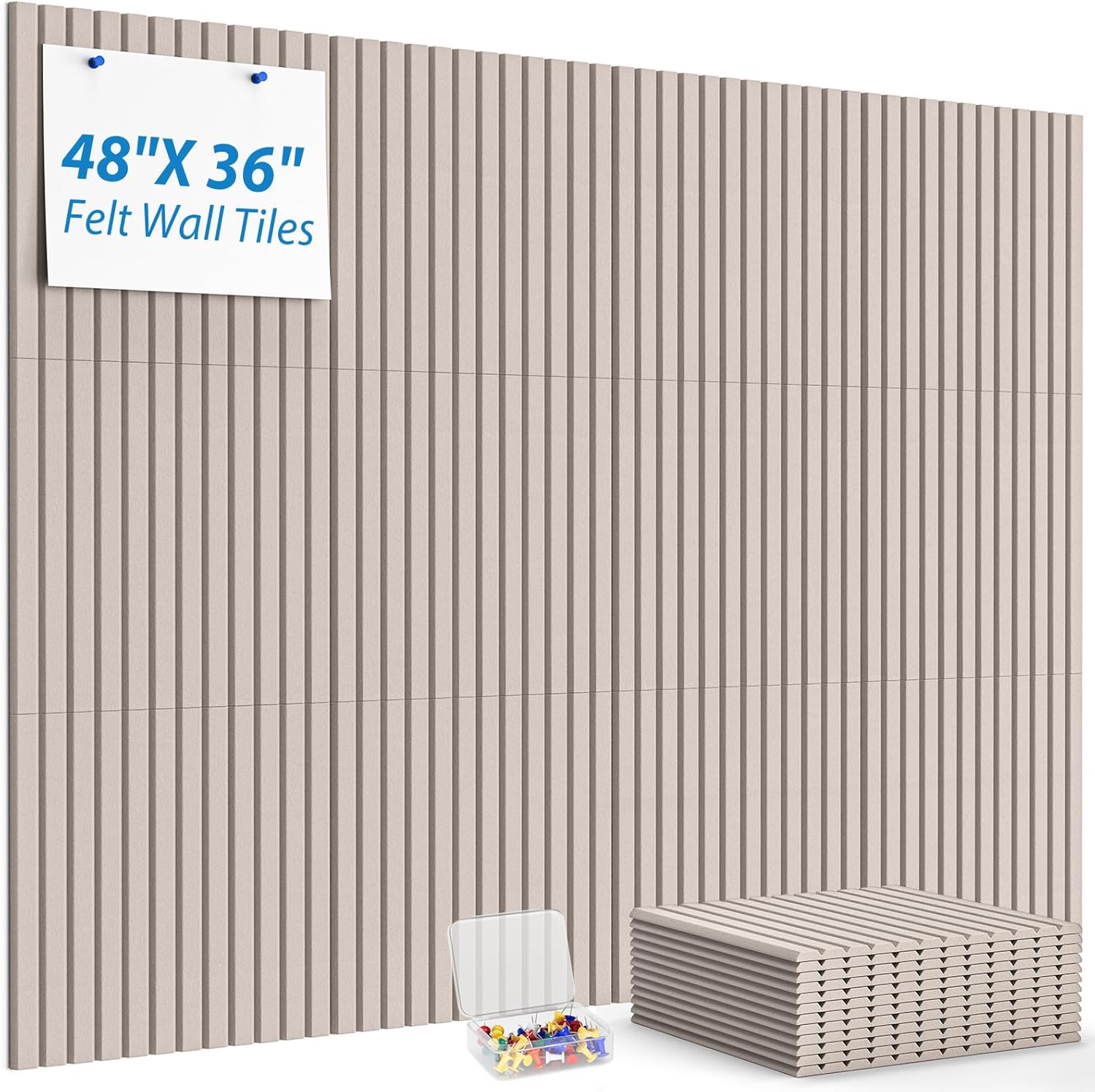 MaxGear Cork Boards for Walls 48" x 36", 12 Pack Navy Blue Felt Wall Tiles Bulletin Boards with Slat Paneling, 3D Panels Push Pin Board for Office Wall Decor
