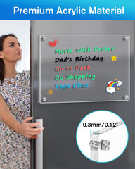 MaxGear 16"x12" Acrylic Dry Erase Board, Clear Magnetic Fridge WhiteBoard Mini Acrylic Memo Notepad for Refridgerator, Kitchen Menu Board Meal Schedule Planner, Include 4 Markers, 1 Cloth